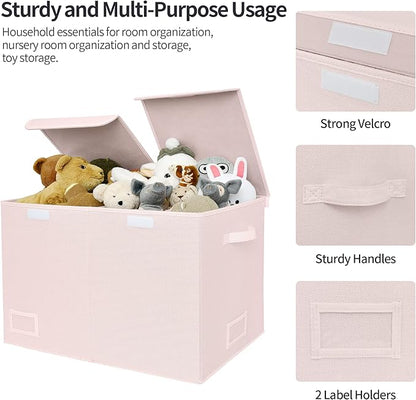 GRANNY SAYS Toy Chest with Lids, Foldable Toy Storage Organizer with Handles, Stuffed Animal Storage for Nursery Room Playroom, Girl's Room, Living Room, Large Toy Box for Girls, Pink - LeafyLoom