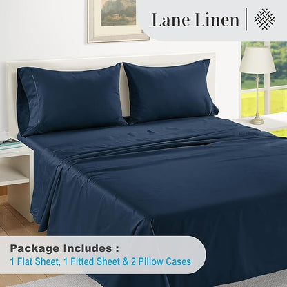 LANE LINEN 100% Egyptian Cotton Bed Sheets - 1000 Thread Count 4-Piece King Sheets Set, Long Staple Cotton Bedding Sheets, Sateen Weave, Luxury Hotel Sheets, Fits Upto 16" Mattress - Estate Blue - LeafyLoom