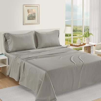 LANE LINEN 100% Egyptian Cotton Bed Sheets - 1000 Thread Count 4-Piece Silver Queen Set Bedding Sateen Weave Luxury Hotel 16" Deep Pocket (Fits Upto 17" Mattress) - LeafyLoom