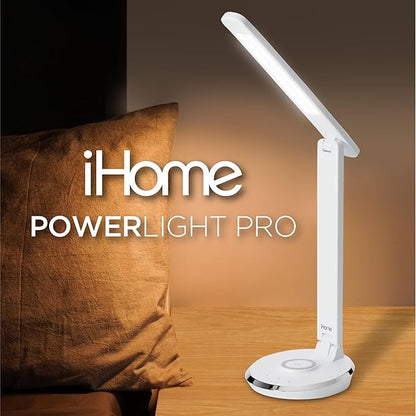 iHome Desk Lamp with Charging Station, Reading Light with Wireless Charging and USB Charging – White (ILW200W) - LeafyLoom