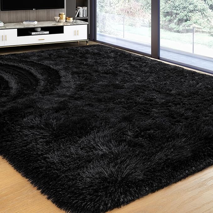 Softlife Rug for Bedroom 4x5.3 Feet Area Rug for Living Room Super Soft Shaggy Rugs for Kids Room Fluffy Fuzzy Carpets Long Plush Bedside Rug Nursery Christmas Home Decoration for Boys Girls, Black - LeafyLoom