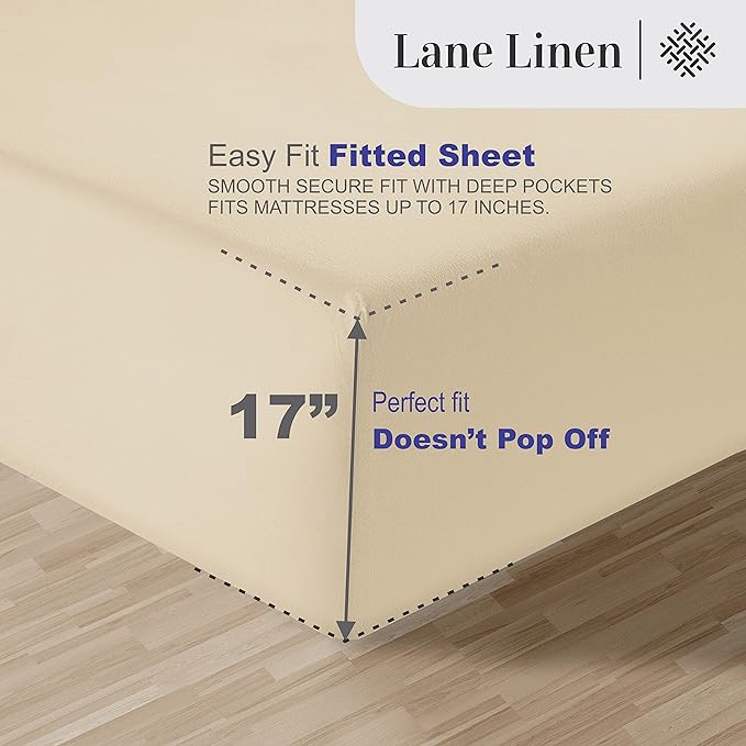 LANE LINEN Luxury 100% Egyptian Cotton Bed Sheets - 1000 Thread Count 4-Piece Ivory Full Set Bedding Sateen Weave Hotel 16" Deep Pocket (Fits Upto 17" Mattress) - LeafyLoom