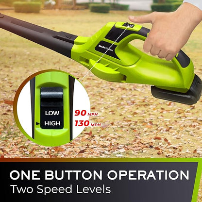 Mueller UltraStorm Cordless Leaf Blower, 140 MPH 20 V Powerful Motor, Electric Leaf Blower for Lawn Care, Battery Powered Leaf Blower for Snow Blowing High Capacity Battery & Charger Green - LeafyLoom