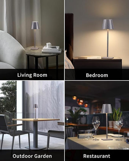 KDG 2 Pack Cordless Table Lamp,Portable LED Desk Lamp, 5000mAh Battery Operated, 3 Color Stepless Dimming Up, for Restaurant/Bedroom/Bars/Outdoor Party/Camping/Coffee Shop Night Light(Mottled Silver) - LeafyLoom