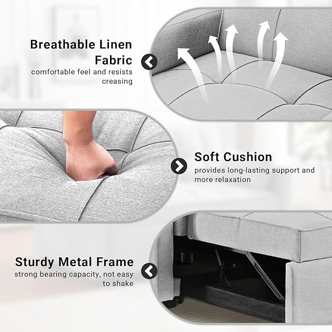 4-in-1 Convertible Sleeper Sofa, Single Pull Out Couch Chair with 6-Level Adjust Backrest Loveseat with Storage and Pillows, Modern Recliner for Living Room Apartment Office, White - LeafyLoom