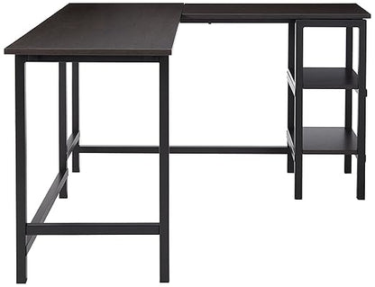 ZINUS Luke 53 Inch Black Metal Corner Desk with Storage Shelves / L-Shaped Computer Desk / Office Desk / Easy, Bolt Free Assembly, Medium, Espresso - LeafyLoom