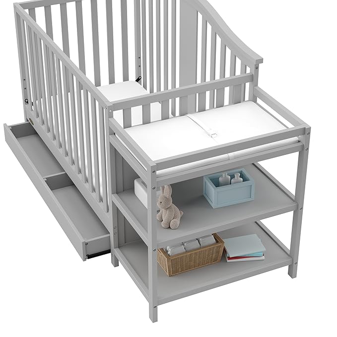 Graco Solano 4-in-1 Convertible Crib and Changer with Drawer (Pebble Gray) – Crib and Changing Table Combo with Drawer, Includes Changing Pad, Converts to Toddler Bed, Daybed and Full-Size Bed - LeafyLoom