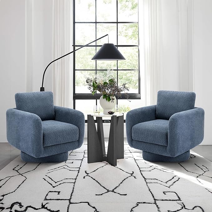 COLAMY Swivel Accent Chairs Set of 2, 32Inches Wide Upholstered Armchair with Plush Back Pillow for Living Room, Modern Sofa Corner Chair for Nursery/Living Room/Bedroom-Blue - LeafyLoom