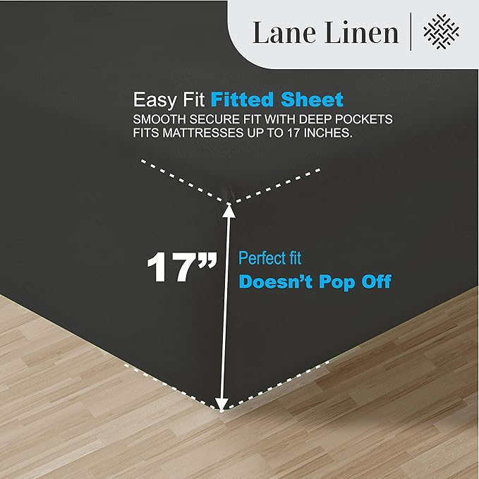 LANE LINEN 100% Egyptian Cotton Bed Sheets - 1000 Thread Count 3-Piece Twin XL Sheets Set, Long Staple Cotton Bedding Sheets, Sateen Weave, Luxury Hotel Sheets, Fits Upto 16" Mattress - Black - LeafyLoom