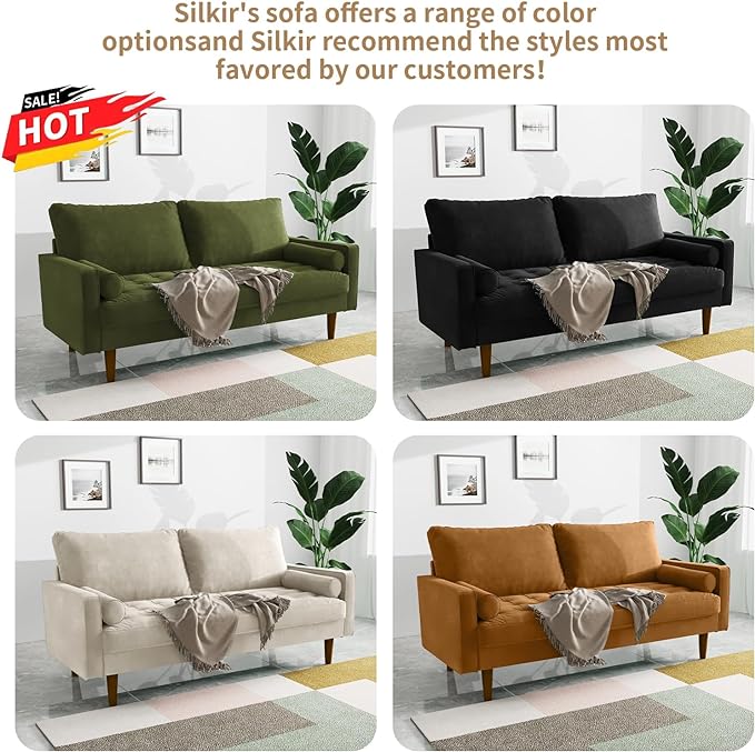 Velvet Furniture for Small Spaces, Mid-Century Modern Loveseats for Living Room, Love Seat Couch Sofas, 58 Inches, Beige - LeafyLoom