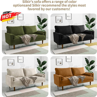 Velvet Furniture for Small Spaces, Mid-Century Modern Loveseats for Living Room, Love Seat Couch Sofas, 58 Inches, Beige - LeafyLoom