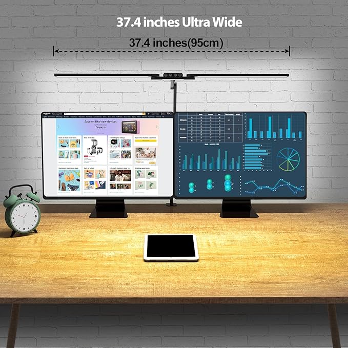 Transformable LED Desk Lamp, 37.4" Architect Desk Light with Clamp, 3 Light Bars for Home Office, 24W Ultra Bright Auto Dimming 5 CCT Modes & 5 Brightness Levels Table Light for L Shaped Desk - LeafyLoom