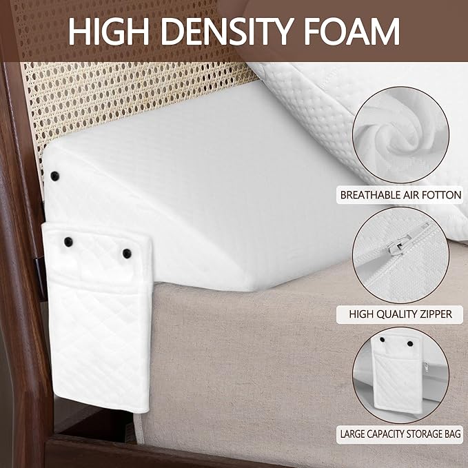 Bed Wedge Pillow,Headboard Pillow,Mattress Wedge,Close The Gap (0-8") Between Your Mattress and Headboard,Bed Gap Filler (White, Full) - LeafyLoom