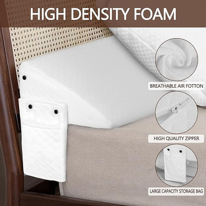 Bed Wedge Pillow,Headboard Pillow,Mattress Wedge,Close The Gap (0-8") Between Your Mattress and Headboard,Bed Gap Filler (White, Queen) - LeafyLoom