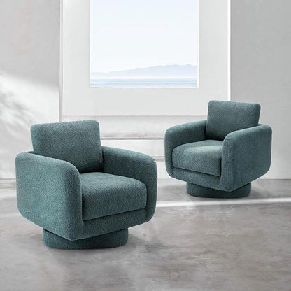 COLAMY Swivel Accent Chairs Set of 2, 32Inches Wide Upholstered Armchair with Plush Back Pillow for Living Room, Modern Sofa Corner Chair for Nursery/Living Room/Bedroom-Teal - LeafyLoom