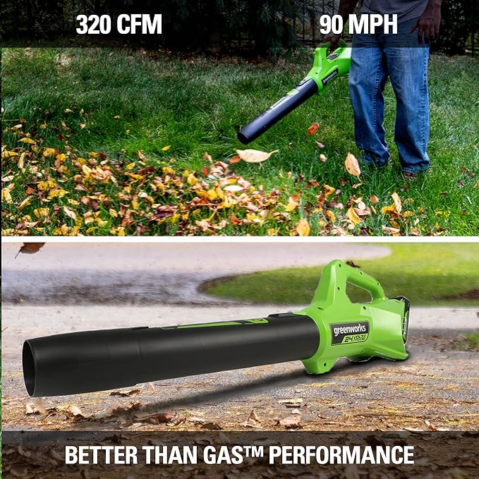 Greenworks 24V (90 MPH / 320 CFM / 125+ Compatible Tools) Cordless Axial Leaf Blower, Tool Only - LeafyLoom