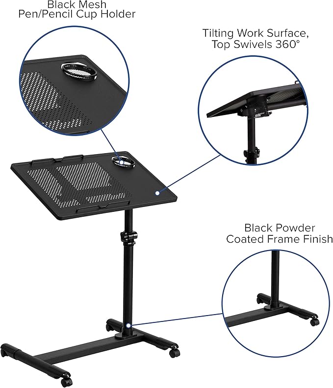 Flash Furniture Macon Black Adjustable Height Steel Mobile Computer Desk - LeafyLoom