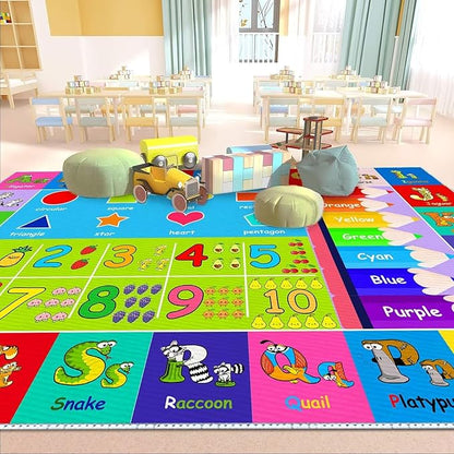 Kids Alphabet Play Game Rug - 6'x9' ABC Numbers and Shapes Educational Learning Toddler Carpet - Kids Room Playroom Classroom Kindergarten Activity Fun Soft Non-Slip Mat - LeafyLoom