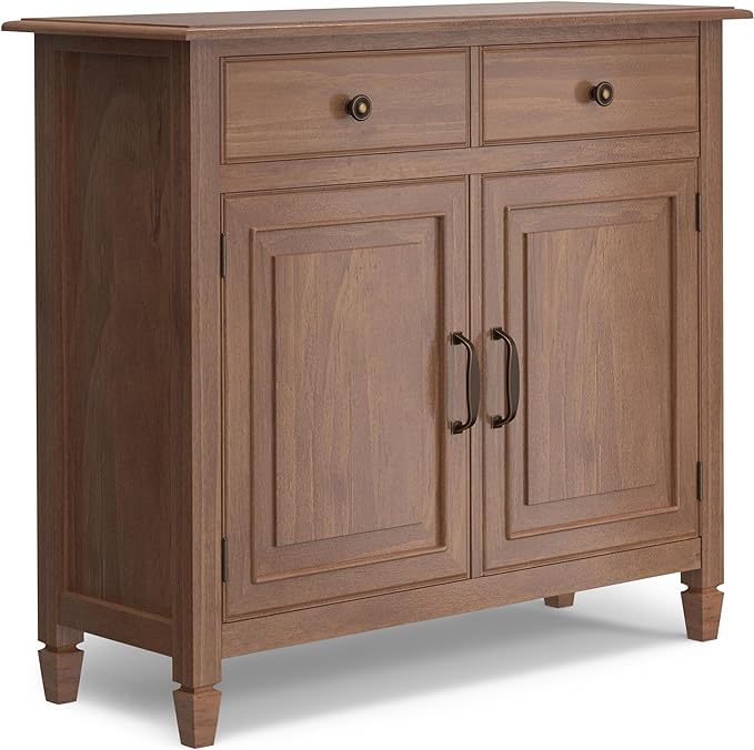 SIMPLIHOME Connaught Solid Wood 40 Inch Wide Traditional Entryway Storage Cabinet in Medium Saddle Brown, for The Living Room, Entryway and Family Room - LeafyLoom