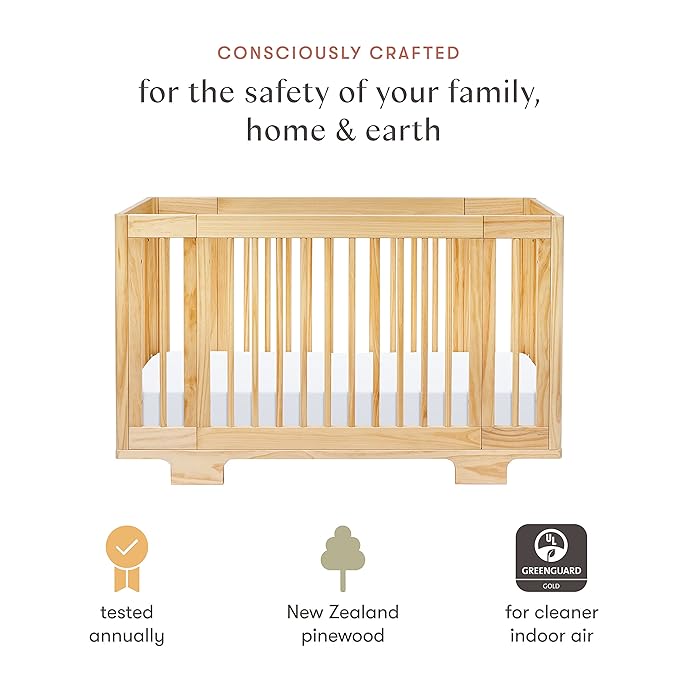 Babyletto Yuzu Convertible All-Stages Bassinet, Midi, Full-Size Crib in Natural, Greenguard Gold Certified, Portable & Adjustable with Conversion Kits and Pads Included - LeafyLoom