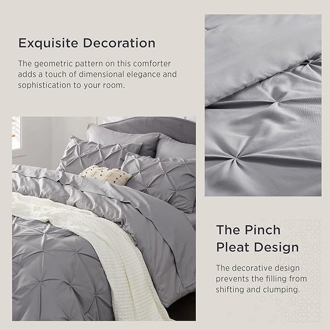 Bedsure King Size Comforter Set - Bedding Set King 7 Pieces, Pintuck Bed in a Bag Grey Bed Set with Comforter, Sheets, Pillowcases & Shams - LeafyLoom