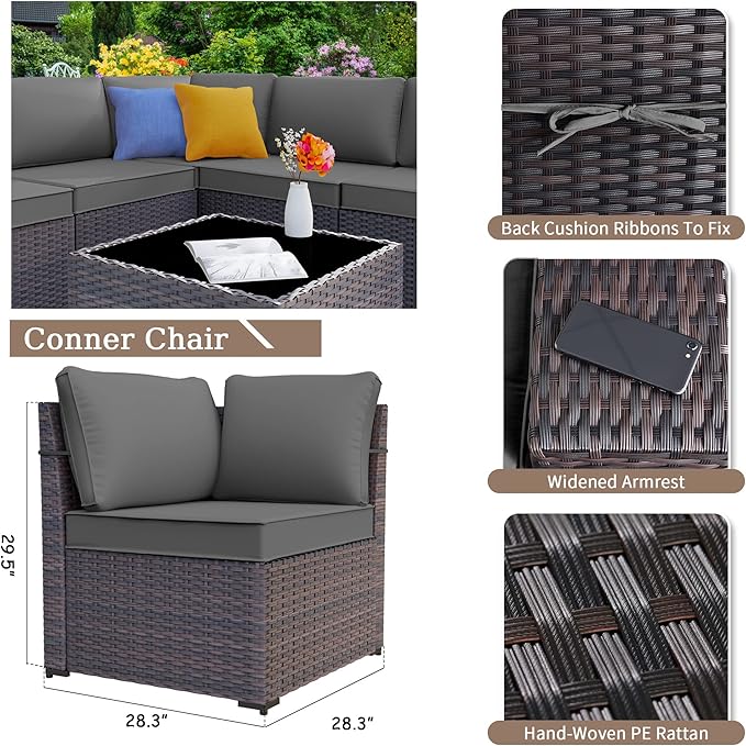 Patio Furniture Sectional Sofa Set 10-Pieces PE Rattan Swivel Rocking Chairs Outdoor Furniture Set w/43in Gas Fire Pit Table, Patio Conversation with 55000 BTU Propane Fire Pit, Grey - LeafyLoom