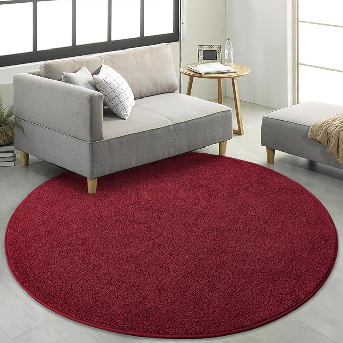 Round Area Rugs for Bedroom Living Room, 5x5 Rose Red Super Soft Comfy Thickened Memory-Foam Indoor Circle Carpets, Modern Aesthetic Minimalist Carpet for Boys Girls Adults Nursery Home Décor - LeafyLoom