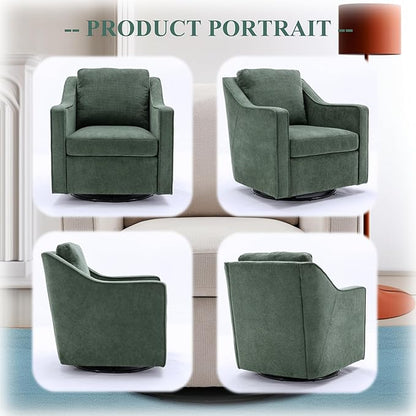 COLAMY 360° Swivel Accent Chair Set of 2, Upholstered Fabric Leisure Armchair with Lumbar Pillow for Living Room Bedroom Home Office, Green - LeafyLoom