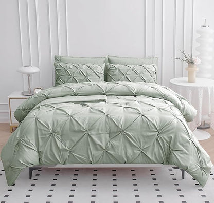 LANE LINEN Bed in a Bag Set for Split King Mattress, Soft 8 Piece Split King Bedding Set with 1 King Comforter, 1 King Size Flat Sheet, 2 Twin XL Fitted Sheets, 2 Pillowcases & 2 Shams - Mineral - LeafyLoom