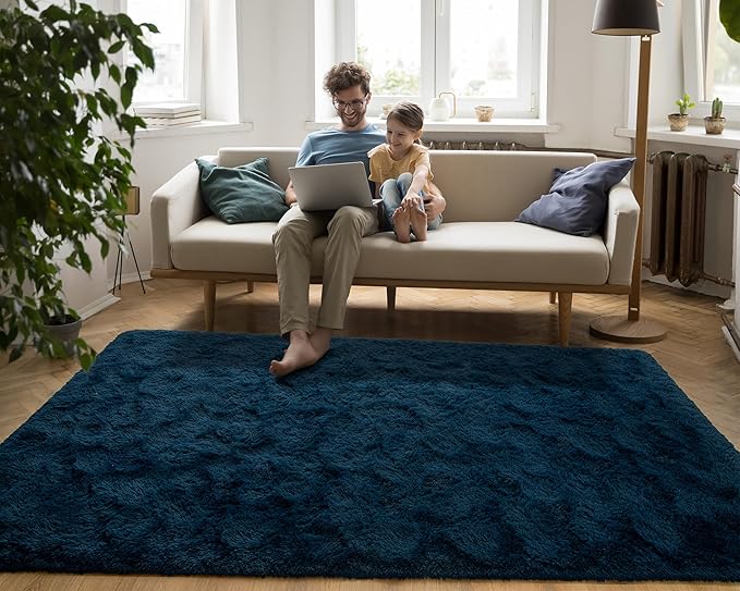 Softlife Rug for Living Room 6x9 Feet Area Rug for Bedroom Super Soft Shaggy Rugs for Kids Room Fluffy Fuzzy Carpets Long Plush Bedside Rug Nursery Christmas Home Decoration for Boys Girls, Navy Blue - LeafyLoom