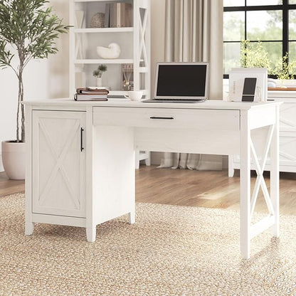 Bush Furniture Key West 2 Lateral File Cabinet | Document Storage for Home Office | Accent Chest with Drawers, Casual, Linen White Oak & Key West Computer Desk with Storage | Small - LeafyLoom