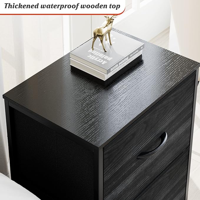 Nicehill Nightstand, Small Dresser, Bedside Furniture, Night Stand End Table with Storage Drawers for Bedroom, Black Wood Grain - LeafyLoom