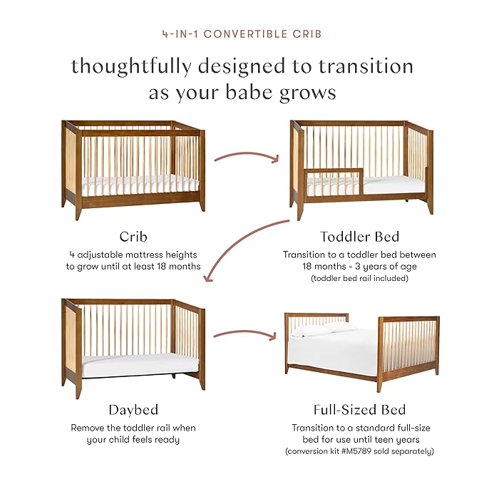 Babyletto Sprout 4-in-1 Convertible Crib with Toddler Bed Conversion Kit in Chestnut and Natural, Greenguard Gold Certified - LeafyLoom