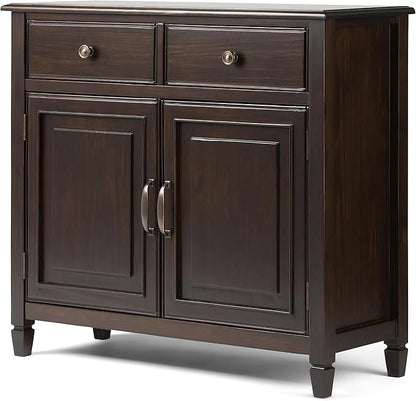 SIMPLIHOME Connaught SOLID WOOD 40 Inch Wide Traditional Entryway Storage Cabinet in Dark Chestnut Brown, For the Living Room, Entryway and Family Room - LeafyLoom