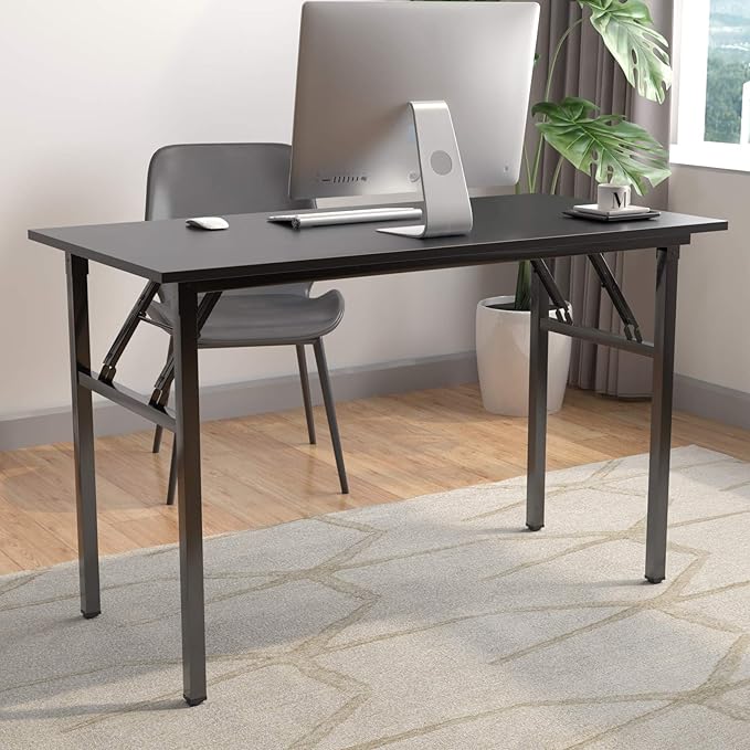 DlandHome Folding Computer Desk Table 47inch Writing Desk No Need Installation Home Office Folding Table Workstation - LeafyLoom