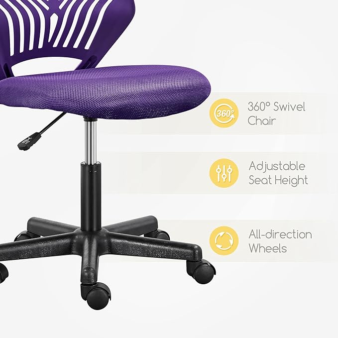 Yaheetech Students Cute Desk Chair Low-Back Armless Study Chair w/Lumbar Support Adjustable Swivel Chair in Home Bedroom School, Purple - LeafyLoom