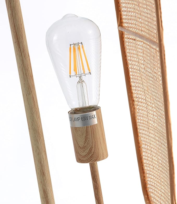 Amud - Floor Lamp, 2-Light with Bamboo Wicker Panels Wood Finish, Beige - LeafyLoom