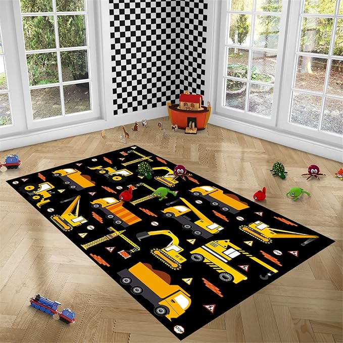 Car Track Rug Construction Play Mat Car Rug for Boys Room Kids Rugs for Playroom Construction Mat for Kids Car Rug for Boys Room Construction Decor for Boys Room,Black 3'×5' - LeafyLoom