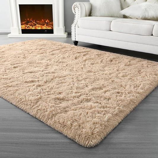 Super Soft Fluffy Shaggy Rugs for Living Room Bedroom, Fuzzy Plush Area Rugs for Girls Kids Room Nursery Home Decor, Furry Dorm Rug Cute Non-Slip Indoor Floor Carpet 4x6 Feet, Beige - LeafyLoom