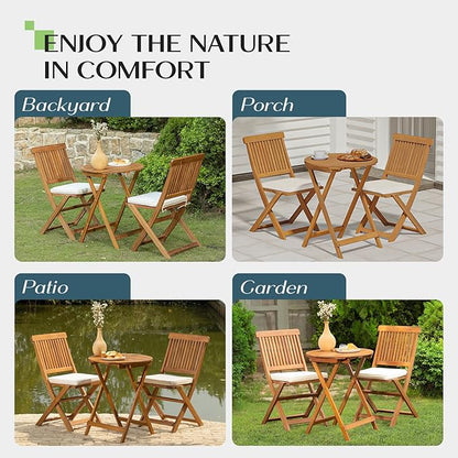 Heavy Duty 400lbs Capacity Patio Bistro Set 3 Piece Outdoor, Folding Chairs w/Cushion, Round Table-Upgrade 2024 - LeafyLoom