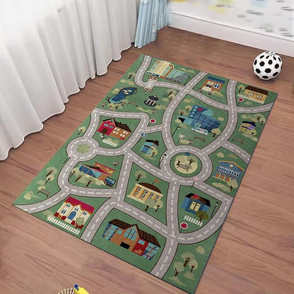 Analog ABC Kids Rug Playroom Car Rug Play Mat City Life Road Rug for Cars Fun City Map for Carpet for Bedroom Boys (47 * 70 inches, Charming Township) - LeafyLoom