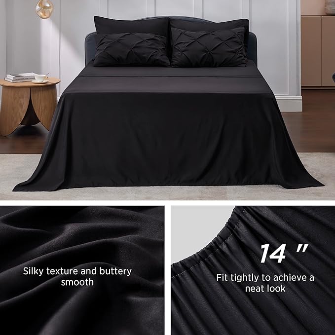 Bedsure Full Size Comforter Sets - Bedding Sets Full 7 Pieces, Bed in a Bag Black Bed Sets with Comforter, Sheets, Pillowcases & Shams, Adult & Kids Bedding - LeafyLoom