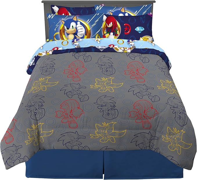 Franco Kids Bedding Super Soft Comforter and Sheet Set with Sham, 7 Piece Full Size, Sonic The Hedgehog - LeafyLoom