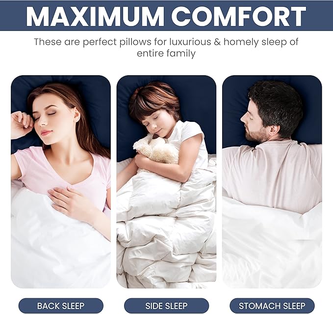 Utopia Bedding Bed Pillows for Sleeping (Navy), Standard Size, Set of 2, Hotel Pillows, Cooling Pillows for Side, Back or Stomach Sleepers - LeafyLoom