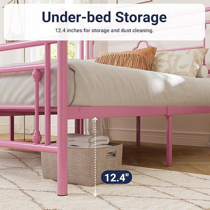 Allewie Full Size Metal Platform Bed Frame with Victorian Vintage Headboard and Footboard/Mattress Foundation/Under Bed Storage/No Box Spring Needed/Noise-Free/Easy Assembly, Pink - LeafyLoom