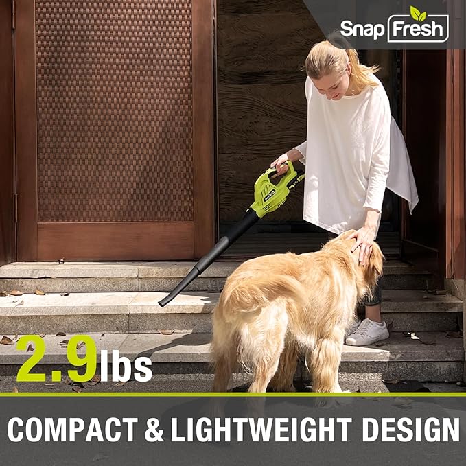 SnapFresh Cordless Leaf Blower - 20V Leaf Blower Cordless with 2.0Ah Li-ion Battery & Fast Charger, 130 MPH 140CFM Electric Leaf Blower Battery Powered Lightweight Sweeper for Sidewalk Hard Surfaces - LeafyLoom