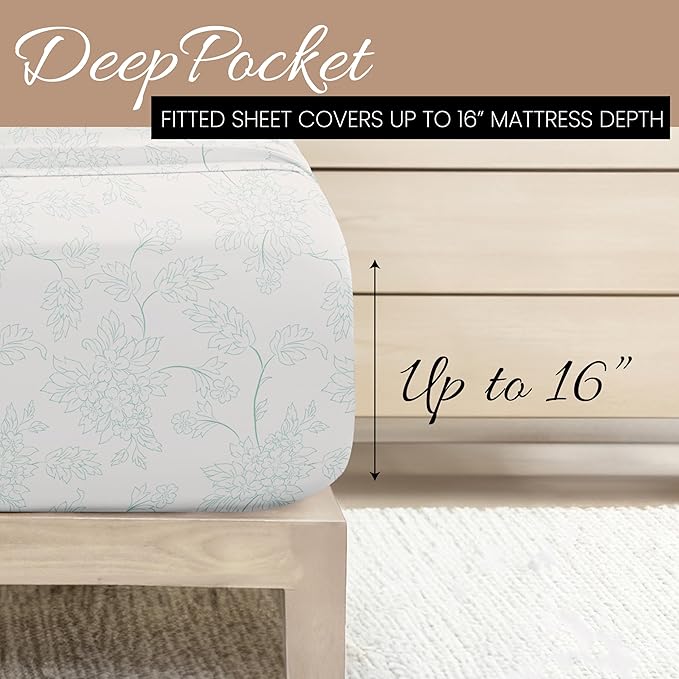 Linen Market 4 Piece Cal King Bedding Sheets Set (Aqua Vine) - Sleep Better Than Ever with These Ultra-Soft & Cooling Bed Sheets for Your California King Size Bed - Deep Pocket Fits 16" Mattress - LeafyLoom