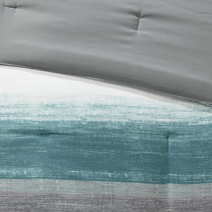 Madison Park Essentials Twin Comforter Set, Bed in a Bag Twin, Watercolor Print Coastal Comforter & Chambray Cotton Sheet Set, All Season Bedding Set, Saben, Aqua Twin (68 in x 86 in) 7 Piece - LeafyLoom