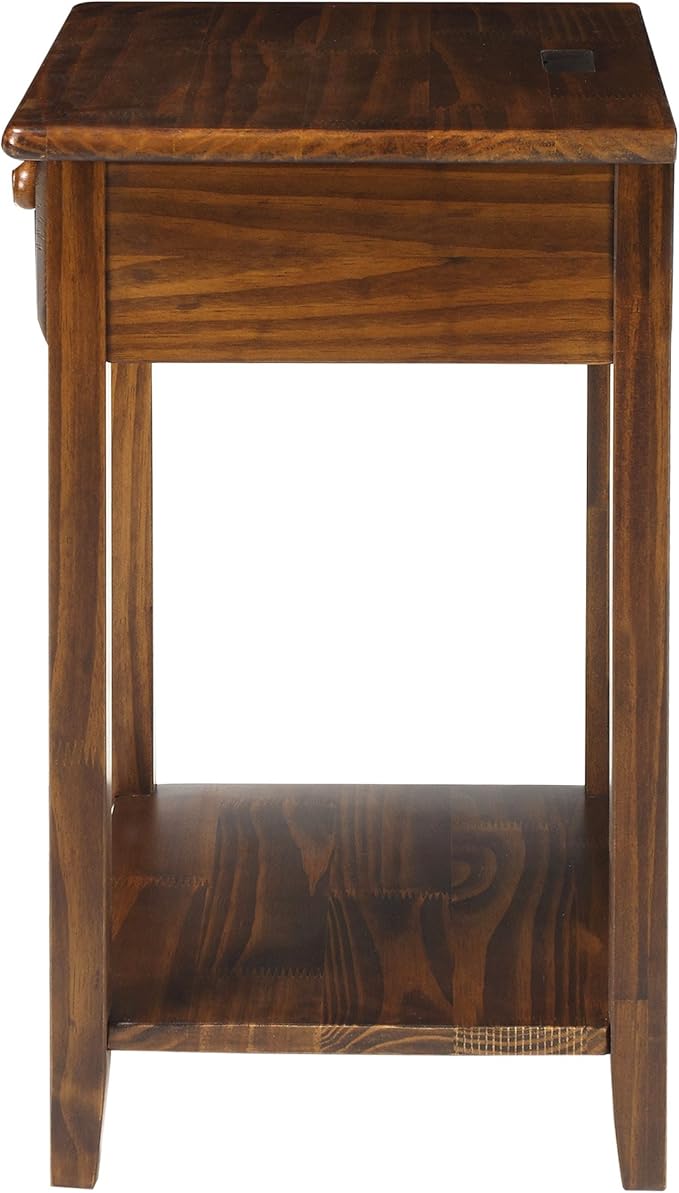 Casual Home Night Owl Nightstand with USB Ports-Warm Brown - LeafyLoom