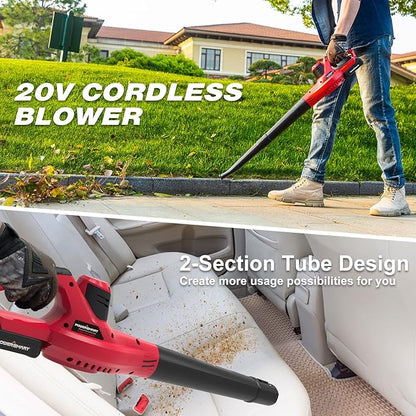 PowerSmart 20V Cordless Leaf Blower with 2 Batteries and Charger, Lightweight & Small Blowers for Benches, Gutters, Lawns (PS76101A), 2024 Version - LeafyLoom